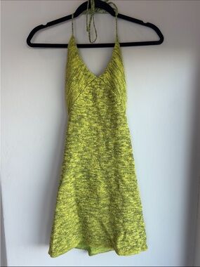 NWT White Fox Boutique Knit Halter Dress Space Dye Lime Green Mini Size [M]